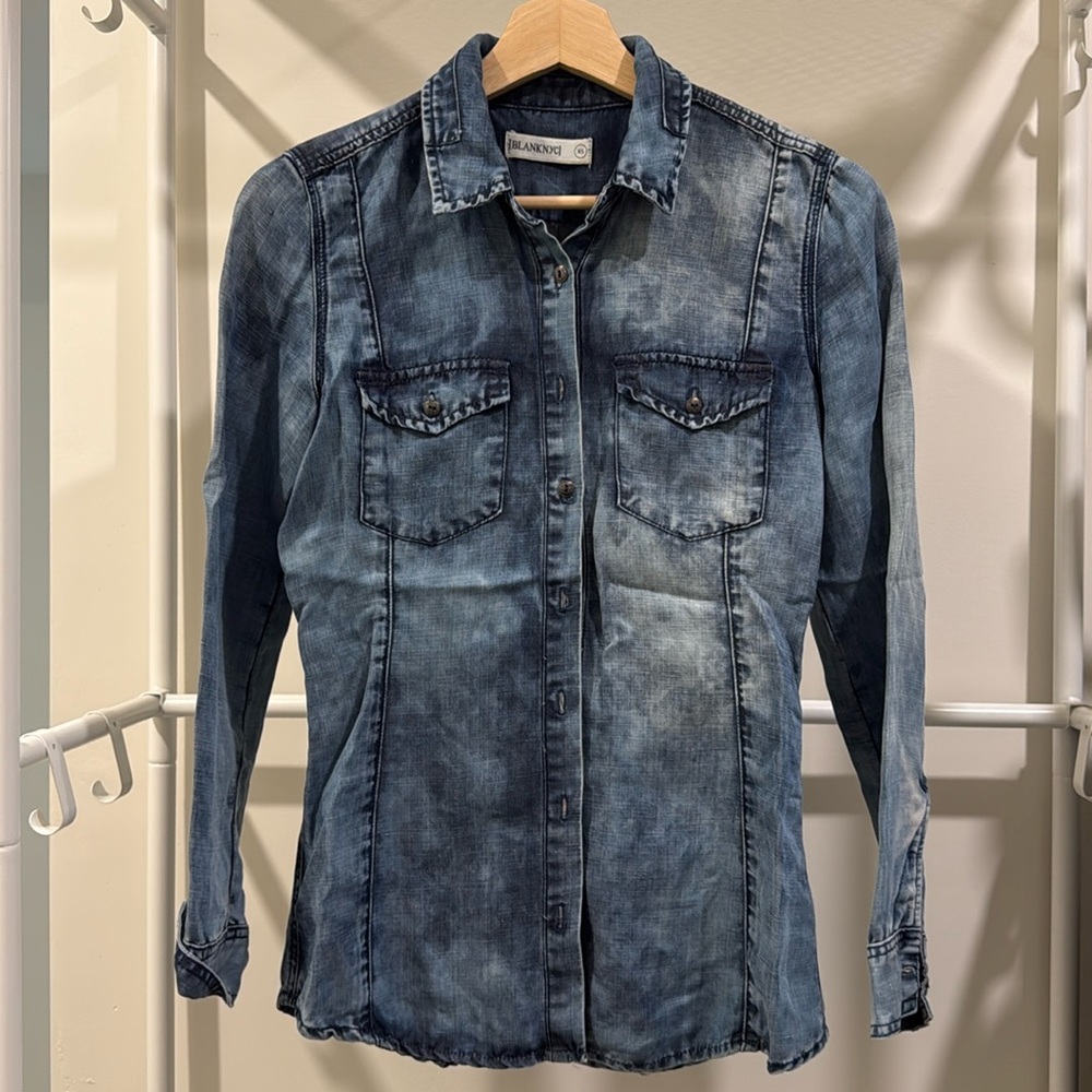 BLANK NYC Blue Denim Shirt Top